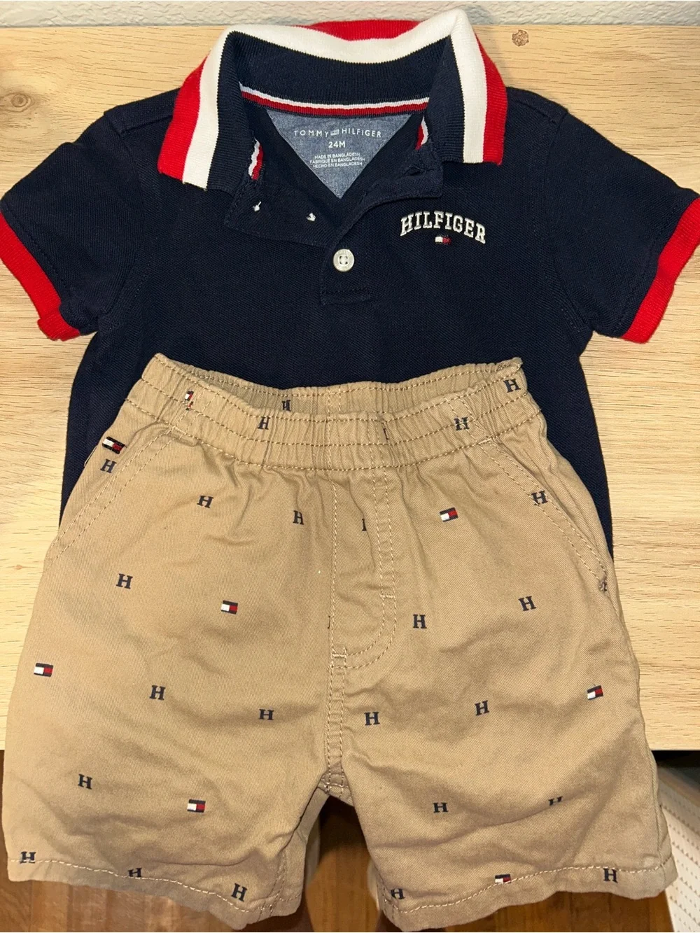 NWOT- never worn Tommy Hilfiger Toddler Navy Polo & Khaki Logo Shorts Set
